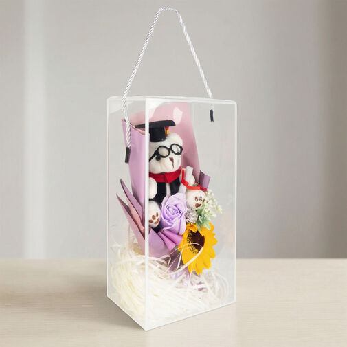 11971 • Műnövény dekoráció - napraforgó, macival - 14 x 10,5 x 26 cm