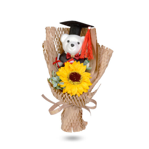 11972 • Műnövény dekoráció - napraforgó, macival - 26 x 10,5 x 14 cm