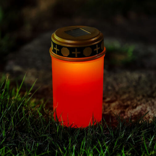 13001 • Leszúrható szolár mécses - pislákoló melegfehér LED - 7,3 x 20,5 cm - piros / fehér