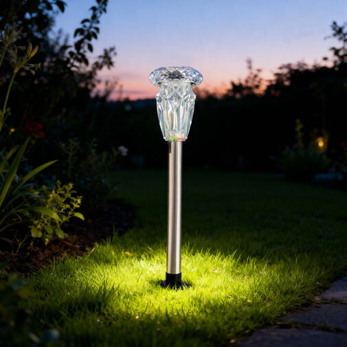 13014 • Leszúrható szolár lámpa - 1 x melegfehér - króm - 6 x 38,5 cm