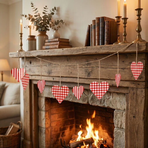 56096 • Girland - papír - piros kockás szívek - 2 m