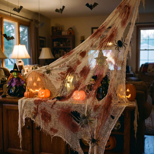 56605 • Halloween-i textil dekoráció - piros/fehér textil - 91 x 76 cm