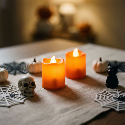 56620A • Halloween-i világító dekoráció - LED-es gyertya - narancssárga - 2 db / csomag