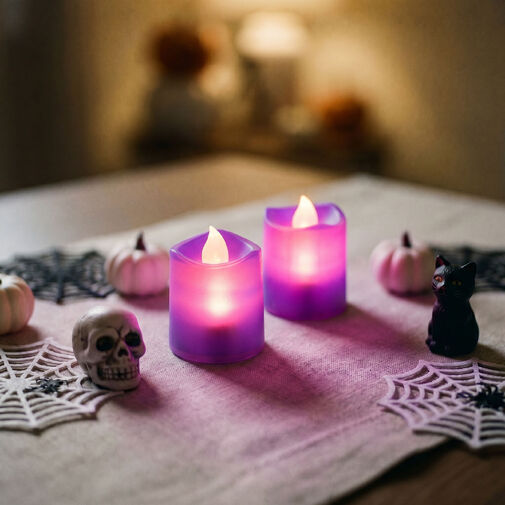 56620B • Halloween-i világító dekoráció - LED-es gyertya - lila  - 2 db / csomag