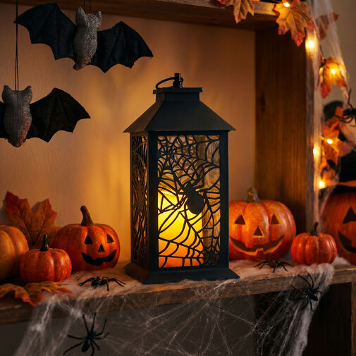 56621B • Halloween-i pislákoló lámpás - pók - elemes - fekete - 30 x 14 cm