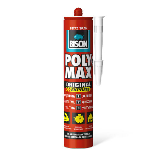 B14260 • BISON Poly Max expressz fehér tömítő, SM polymer ragasztó, 425g